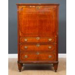 A 19th Century veneered and inlaid French secretaire a abattant, the drop front fitted interior over