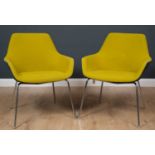 A pair of Hitch Mylius HM86 Stylepark chairs, with lime green upholstery on stainless steel legs,