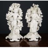 A pair of late 18th century Plymouth porcelain figures, formed as a man and a woman each holding a