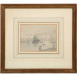 In the manner of John Varley (1778-1842) View of the Thames, pencil sketch, 12cm x 16cm, framed