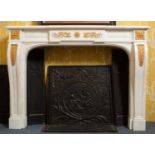 An early 20th-century statuary marble chimney piece, with ormolu mounts to the uprights and