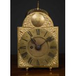 A 17th century and later style brass lantern clock, with fusee movement and anchor escapement, the