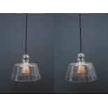 A pair of Jim Lawrence hanging lamps, the glass shades 22cm diameter x 17cm highCondition report: