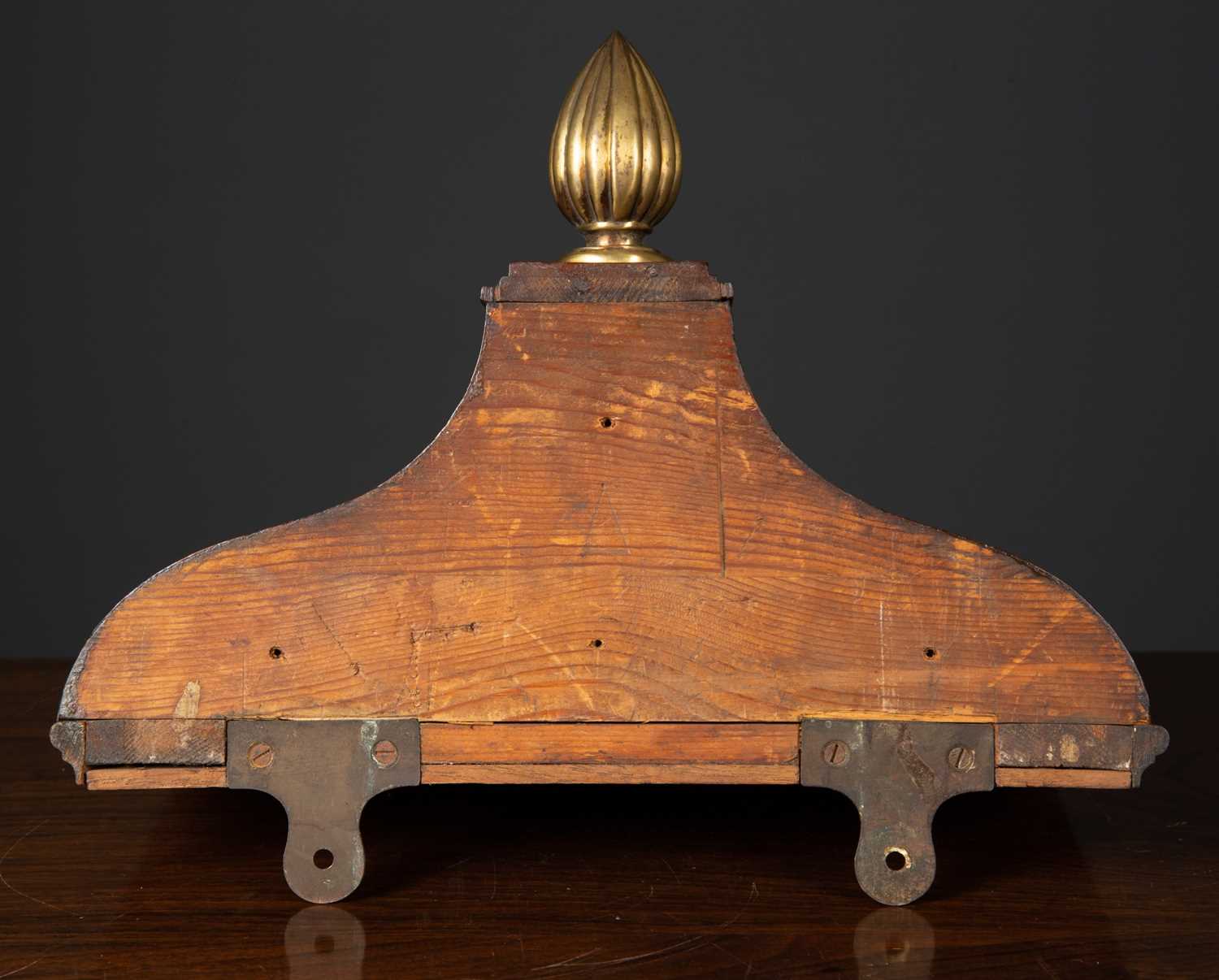 A 19th century walnut clock wall bracket with ogee form with brass finial, 28.5cm wide x 17.5cm deep - Image 3 of 3