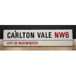 Carlton Vale NW6, an enamelled City of Westminster original street sign, 128cm wide x 31cm