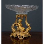 A 19th century ormolu centrepiece stand with crystal dish, the stand stamped 'Picard' and numbered