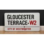 Gloucester Terrace W2, an enamelled City of Westminster original street sign, 84cm wide x 41cm