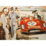 Eleanor Böhm, motor racing print depicting Graham Hill, signed and numbered 1/20, glazed and in a