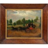 19th century English naive school 'The Southampton to Oxford Stagecoach', oil on canvas, unsigned,