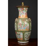 A decorative table lamp constructed from a Chinese canton famille verte vase of baluster form,