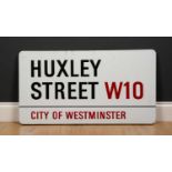 Huxley Street W10, an enamelled City of Westminster original street sign, 84cm wide x 45cm