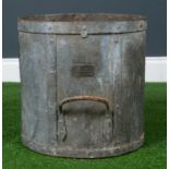 A galvanised Bushel grain measure, with brass label and carrying handles, 35cm diameter x 37cm