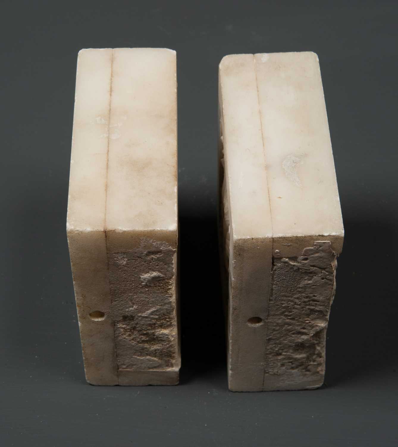 A pair of carved white marble chimney piece end blocks, 12cm wide x 9.5cm high (2)Condition - Image 3 of 3