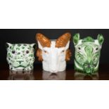 Three Royal Majolica jardinieres formed as animal heads with painted decoration comprising; a zebra,