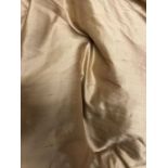 Two pairs of interlined dark caramel coloured silk curtains with pleated gathers, the larger pair