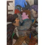 Penelope Lott (b.1957), ‘Crowd Scene’, pastel, signed, in a painted and glazed frame, 99cm wide x
