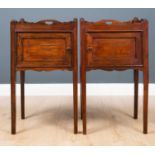 A pair of George III mahogany pot cupboards, the galleried top above single door cupboard, 45cm wide