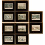 A set of ten hunting coloured aquatints by Rawlins & Alken, including 'Stand and Deliver' and 'Heron