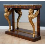 A Regency and later rosewood marble topped console table, the blue-grey marble top on giltwood
