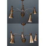 Two five branch adjustable metal painted ceiling lamps, by Van den Heuvel B.U., 51cm high (2)