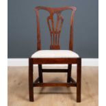 A Georgian III country made yew wood dining chair with pierced splat back and inset seat, 50.5cm