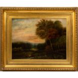 19th Century English School, Sunset over Countryside, oil on canvas, unsigned, 44.5 x