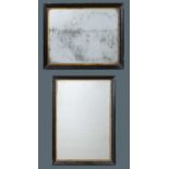 A two rectangular wall mirrors with ebonised frames and gilt slips, the largest 42.5cm wide x 60cm