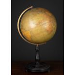 An early 20th century Philips' 12 inch terrestrial globe showing the principle steam ship routes,