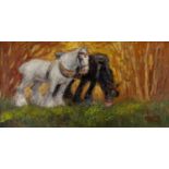 Walter Taylor (1860-1943) Heavy horses in a field, signed, oil on panel, 18 x 36cm