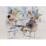 Lesley Fotherby (b.1946) A quartet playing in an interior, signed, watercolour, 40 x 56cm, unframed