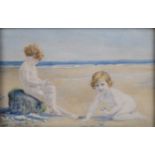 Dora Webb (b.1888) On the beach, signed and dated 1925, on ivory, 7.5 x 11cm