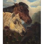 Follower of John Frederick Herring (1795-1865) Horses with foal, oil on board, 38 x 33cm