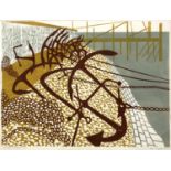 Peter A Green (20th century) 'Sea Wall and Anchors', linocut, pencil signed in the margin, titled