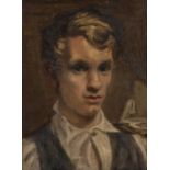 English school (early 20th century) Head and shoulders portrait of a young boy wearing white shirt