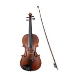 A 20th century violin with two piece back labelled 'Made in London by Robert M.M. Wallace 1972',