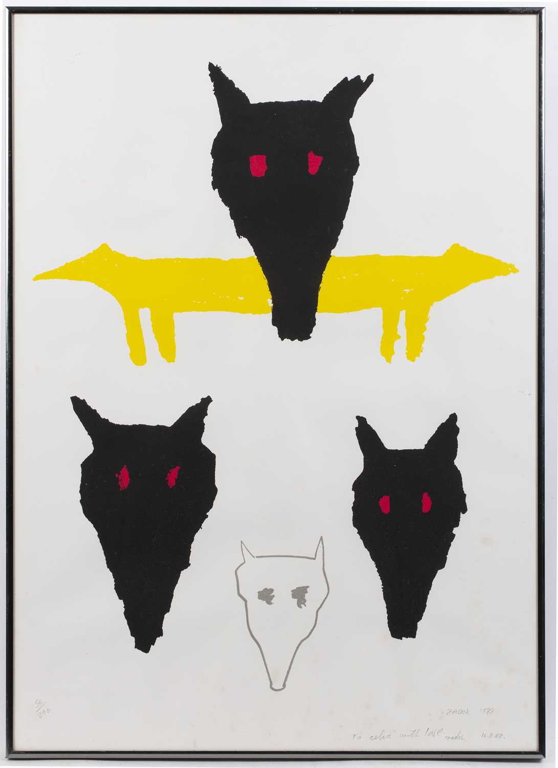 Ben David Zadok (b.1949) Wolves, lithograph in colours, pencil signed in the margin, dated 1988 - Image 2 of 3