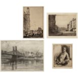 Frank Short (1857-1945) Hammersmith Bridge under construction, lithograph, pencil signed in the
