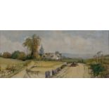 Alfred H Vickers (1853-1907) Landscape with village, signed, watercolour, 15 x 34cm; and 19th