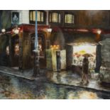 Patricia Butt (1934-1990) 'Wet Evening, Villiers St', signed, watercolour, 22 x 27.5cm