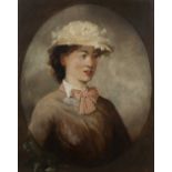 19th century English School Portrait of Mary Jessie Henwood wearing a cream coloured bonnet and a