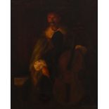 Warner Cooper (?) The candle lit cellist, signed, oil on canvas laid onto board, 49 x 39cm