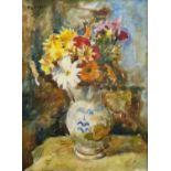 Cesare Peruzzi (1894-1995) Still life - a vase of mixed flowers upon a table, signed, oil on