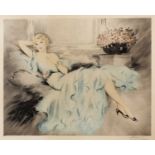 20th century American school An elegant reclining beauty, etching with aquatint, indistinctly pencil