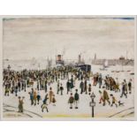 After Laurence Stephen Lowry 'Ferry Boats', print in colours, published by Venture prints, pencil