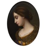 A 19th century Continental porcelain plaque painted head and shoulders portrait of St Cecilia,