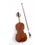 A modern violin with two piece back labelled 'Piacenza', with bow, cased