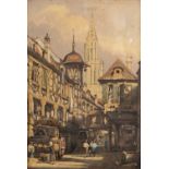 Attributed to Samuel Prout (1783-1852) 'Hotel de Ville, Prague' and 'Strasbourg', a pair, pen, ink