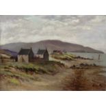 19th century Scottish school A coastal inlet with dwellings, oil on board, 24.5 x 34.5cm With