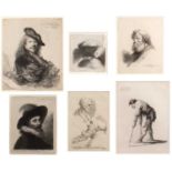 Thomas Worlidge after Rembrandt Self Portrait, etching, 16 x 13cm; and five further similar, varying