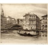 Wilfrid Hoggins (b.1873) The Rialto Bridge, Venice, etching, pencil signed in the margin, 23 x 28.